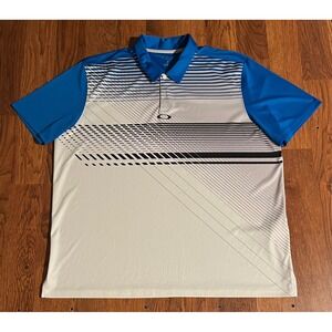 Oakley Mens Golf Polo Shirt Blue White Striped Graphic Performance XXL